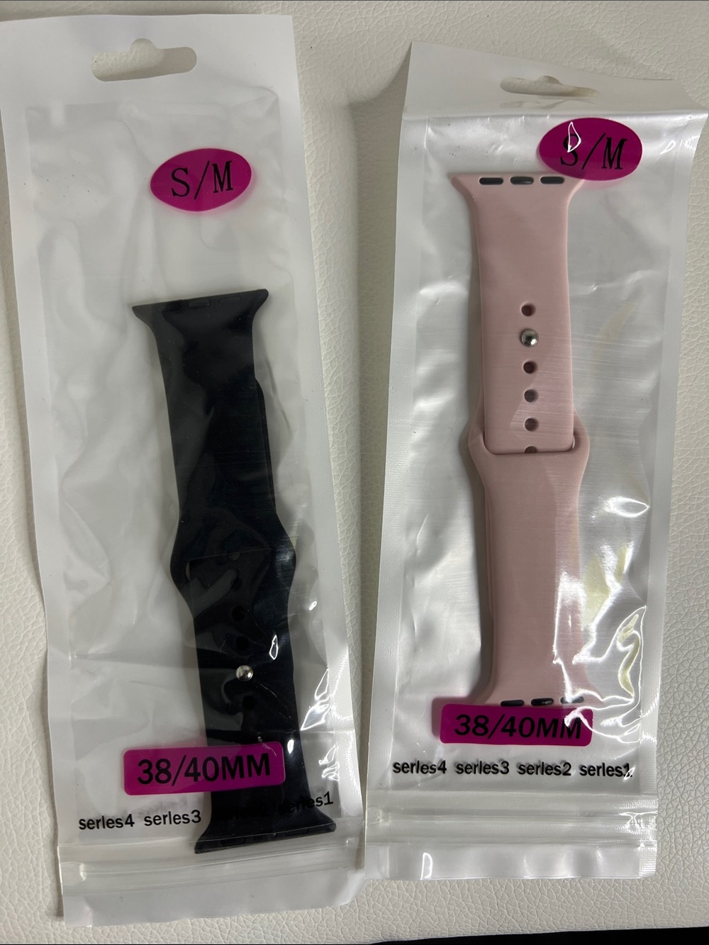 NWT Silicone Apple Watch Bands - Black & Blush Pink (38/40mm) - S/M